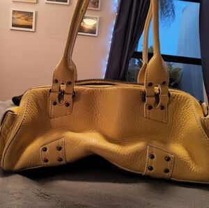Cole Haan Yellow Leather Shoulder Bag with Stud Accents